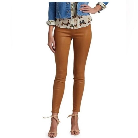 L'AGENCE Rochelle High Rise Coated Pull-On Skinny Jeans Nutmeg. Large - Picture 2 of 10